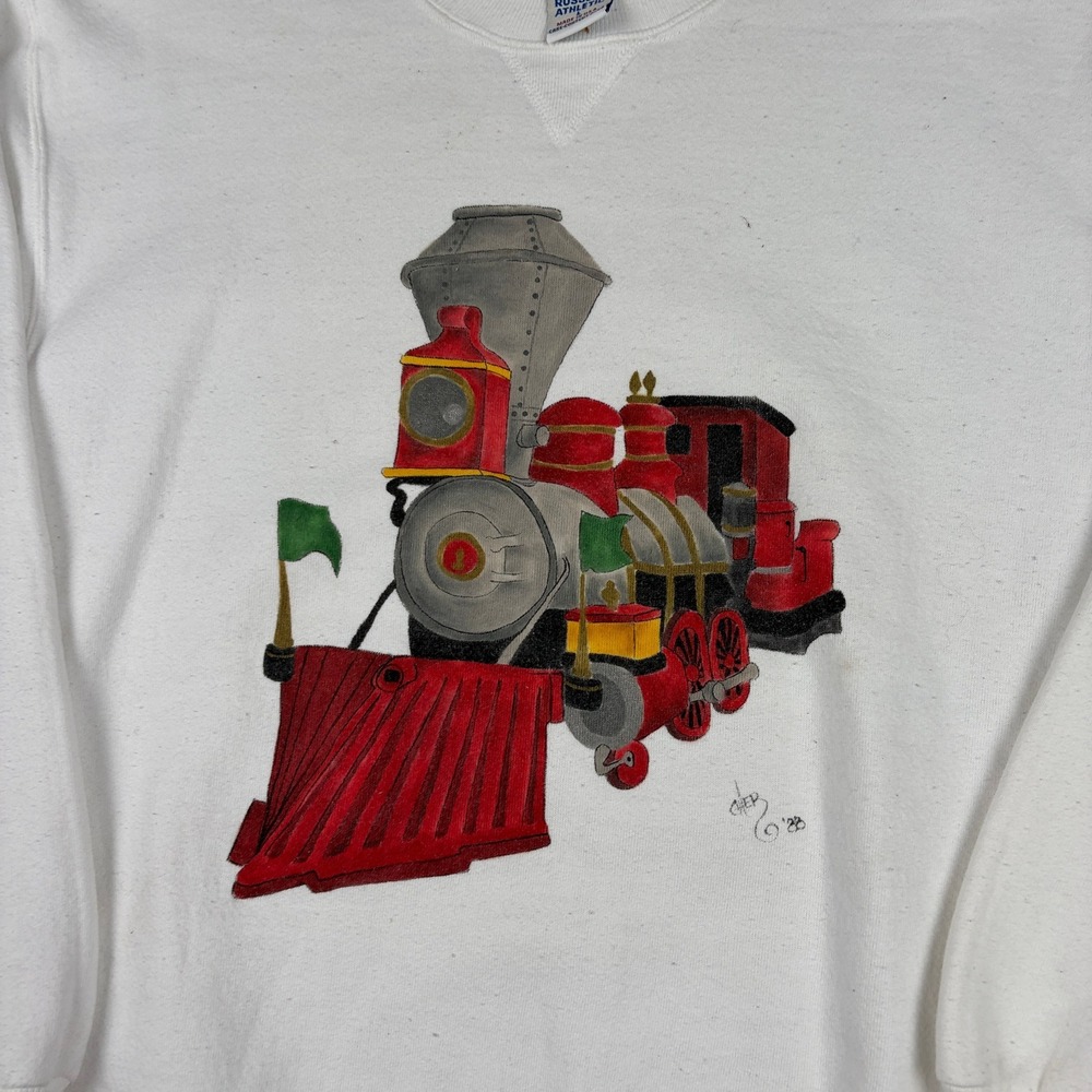 Russell Athletic Sweatshirt Mens L White Vintage 80s Train Graphic‎ Made In USA - Picture 3 of 13